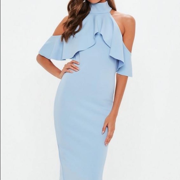 frill cold shoulder midi dress